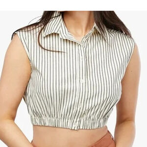 NWT Weworewhat Cropped Sleeveless Popover Shirt Small Antique White Grey Stripe